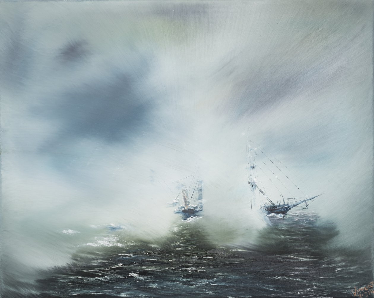 Discovery Clearing w morskiej mgle Scott w drodze na Antarktydę styczeń 1902 r. 2014, (olej na płótnie) autorstwa Vincent Alexander Booth
