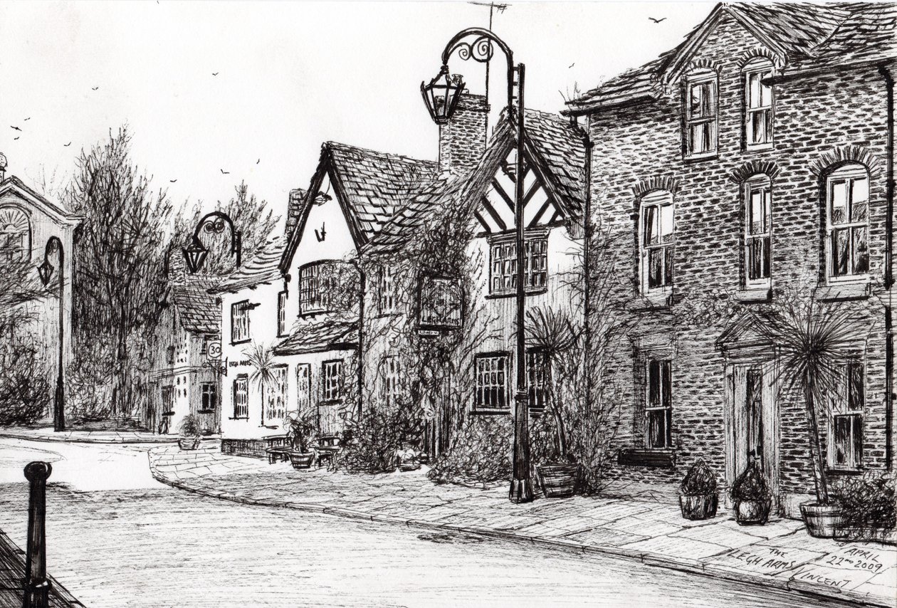 Legh Arms Prestbury, 2009, (tusz na papierze) autorstwa Vincent Alexander Booth
