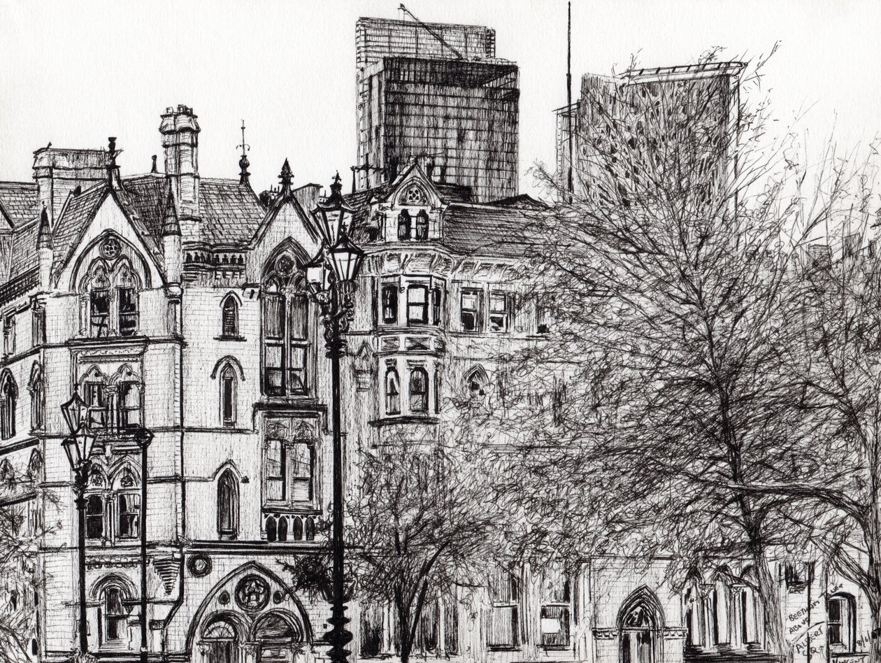 Wieża Manchester Beetham, 2007, (tusz na papierze) autorstwa Vincent Alexander Booth