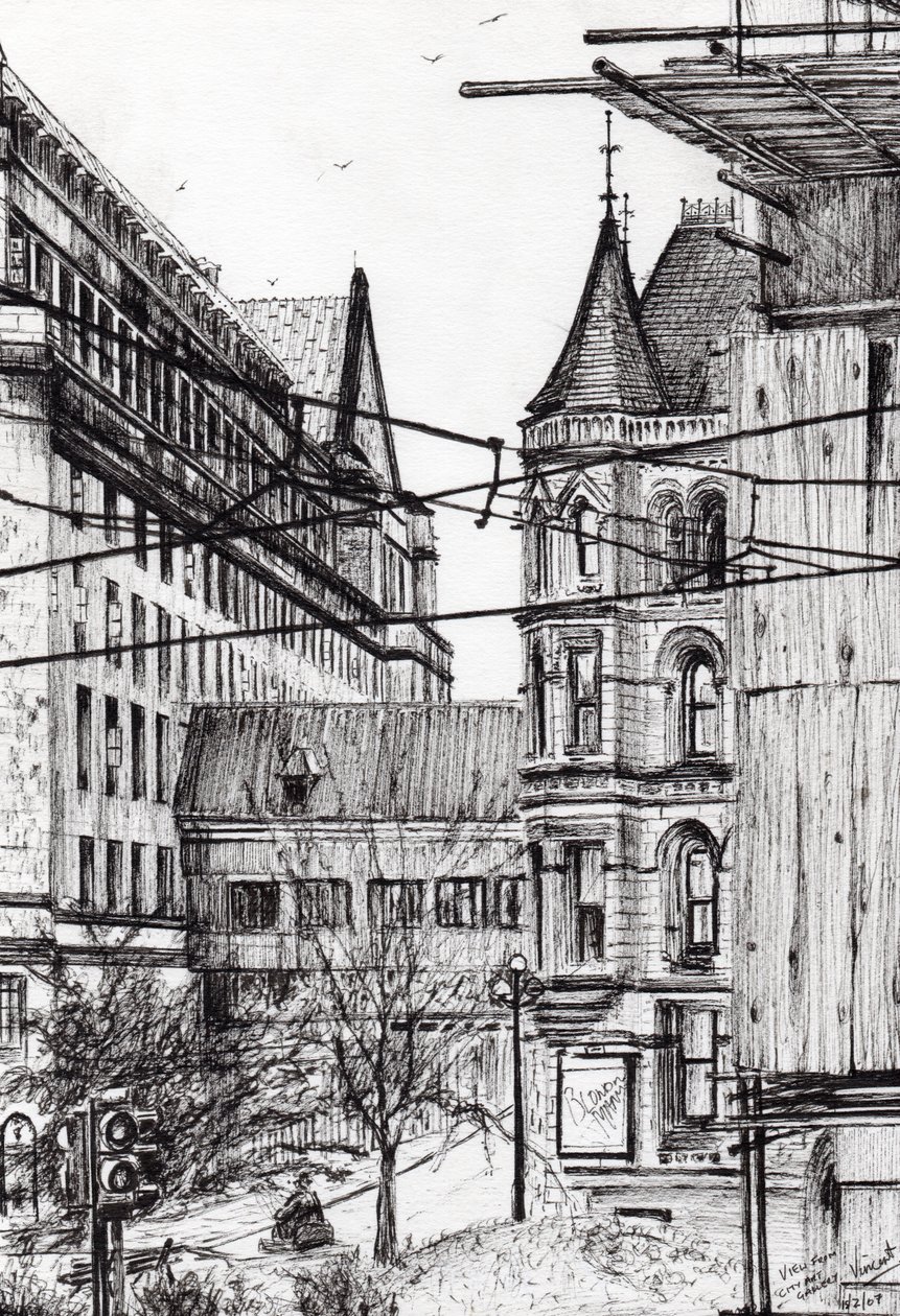 Ratusz w Manchesterze z City Art Gallery, 2007, (tusz na papierze) autorstwa Vincent Alexander Booth