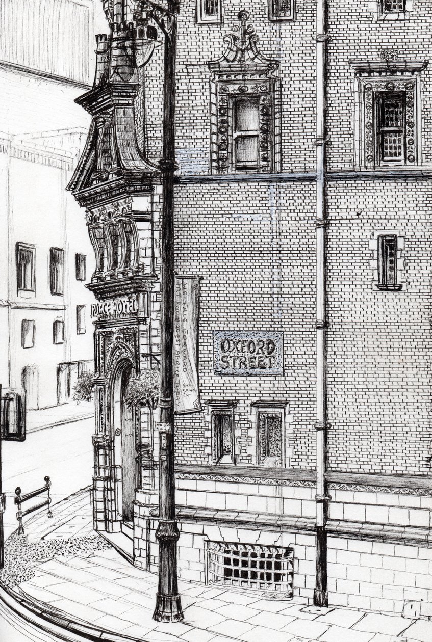Palace Hotel, Oxford Street, Manchester, 2012, (tusz na papierze) autorstwa Vincent Alexander Booth