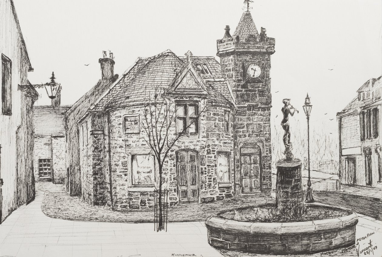 Statua Piotrusia Pana, Kirriemuir, Szkocja, 2007, (Atrament na papierze) autorstwa Vincent Alexander Booth