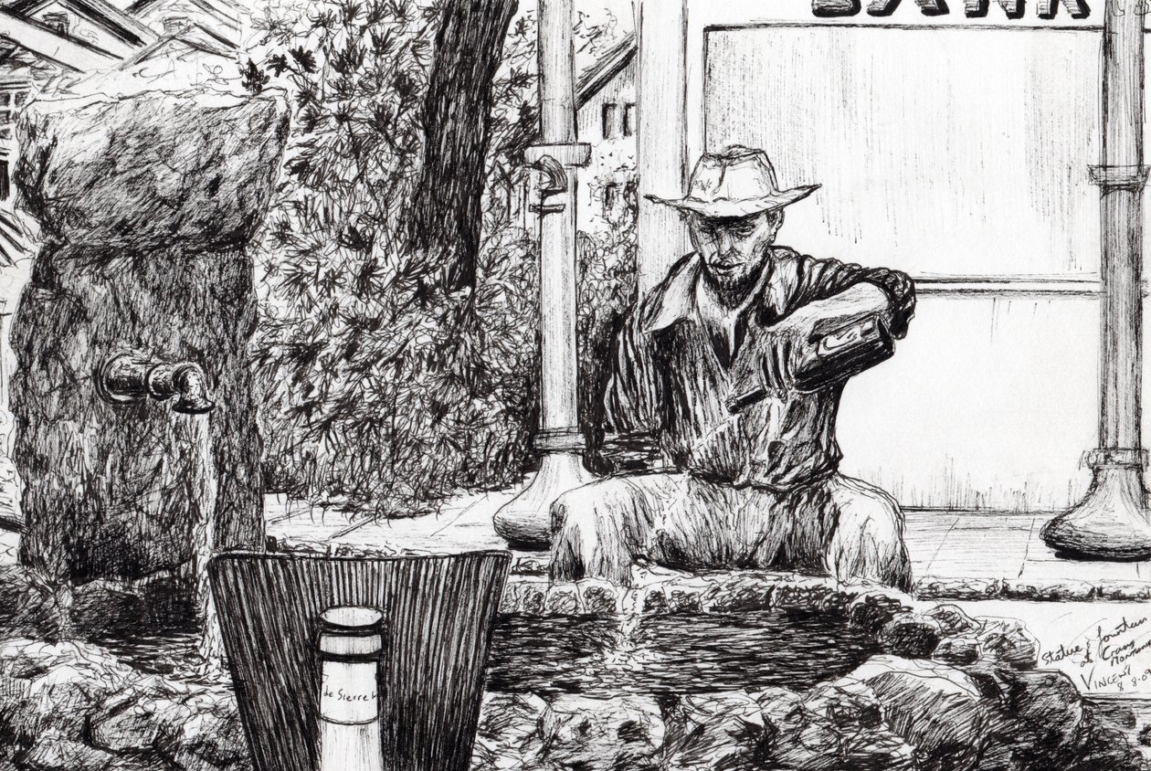 Posąg fontanna Crans-Montana Szwajcaria, 2009, (tusz na papierze) autorstwa Vincent Alexander Booth