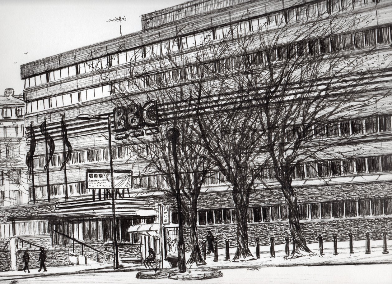 The Old BBC Oxford Road Manchester, 2011, (tusz na papierze) autorstwa Vincent Alexander Booth