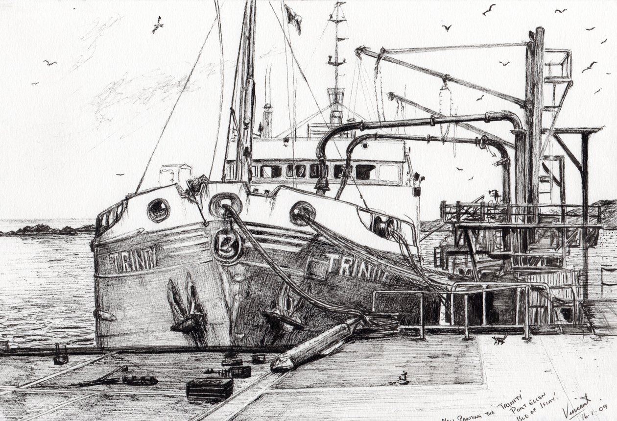 Port Trinity Ellen Isle of Islay, 2007, (tusz na papierze) autorstwa Vincent Alexander Booth