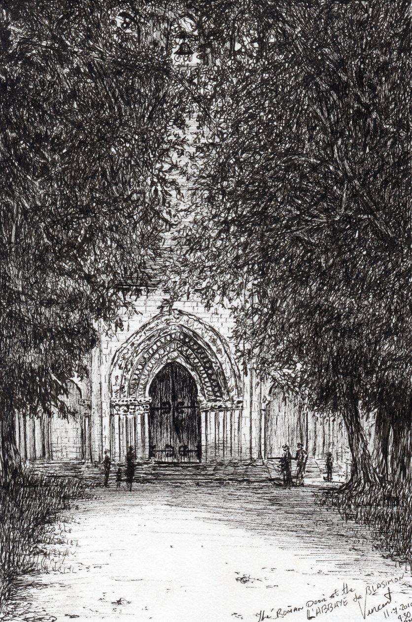 Klasztor rzymskich drzwi de blasimon, 2010, (tusz na papierze) autorstwa Vincent Alexander Booth