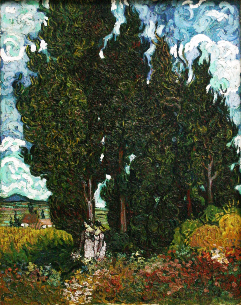 Cyprysy z dwiema postaciami autorstwa Vincent van Gogh
