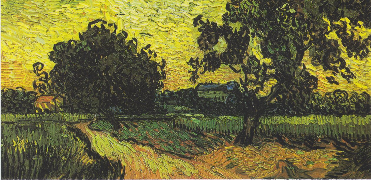 Krajobraz z zamkiem Auvers o zachodzie słońca autorstwa Vincent van Gogh