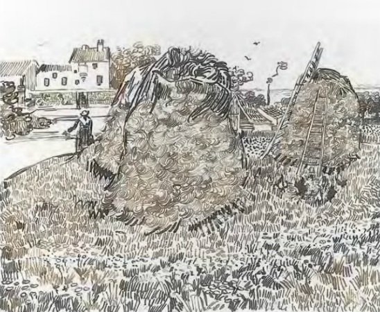 Stogi siana w pobliżu farmy autorstwa Vincent van Gogh