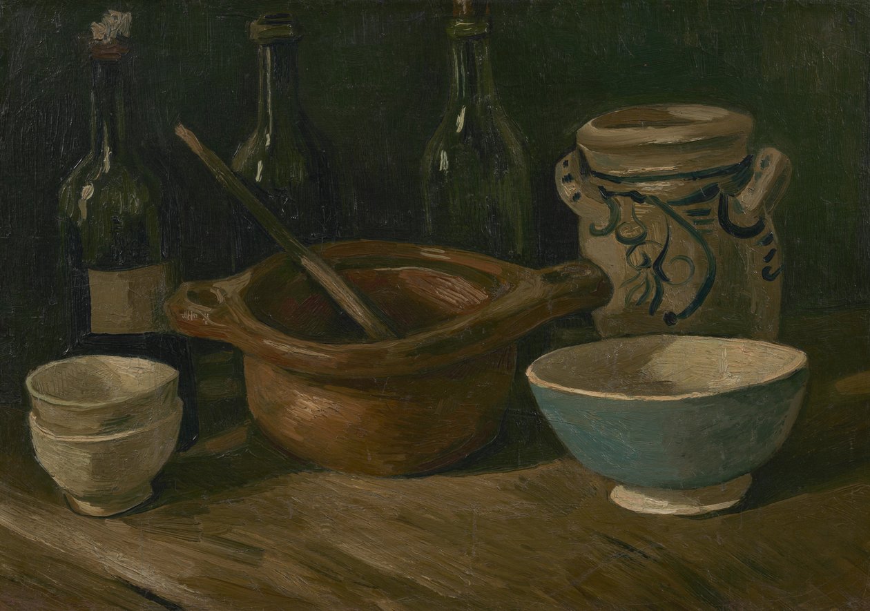 Martwa natura z ceramiką i butelkami autorstwa Vincent van Gogh