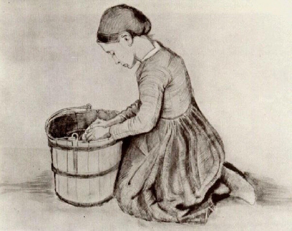 Dziewczyna Vangogh klęczy przednie wiadro autorstwa Vincent van Gogh