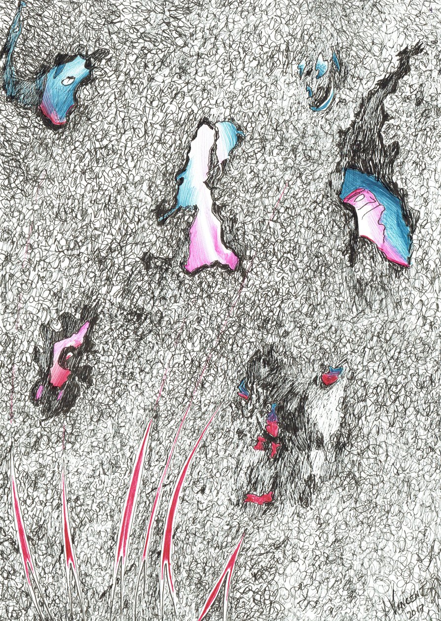 Paleheads, 2017, (tusz na papierze) autorstwa Vincent Alexander Booth