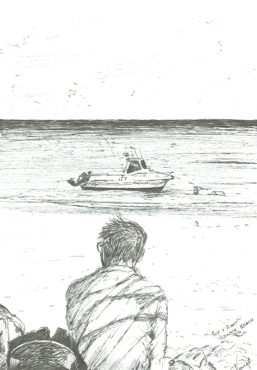 Plaża Tiwi Kenia, 2006; (tusz na papierze) autorstwa Vincent Alexander Booth