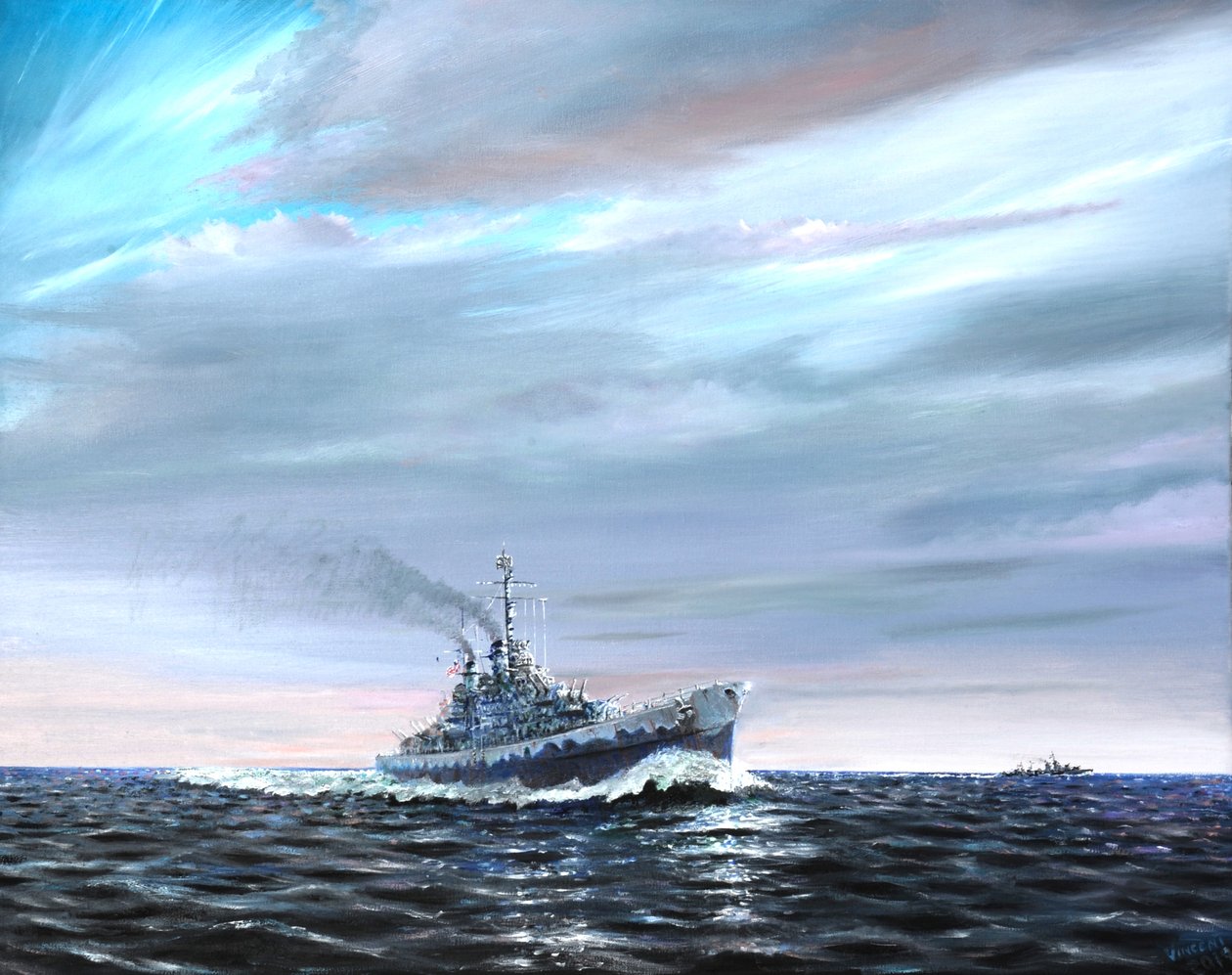 USS Atlanta patroluje Canal Guard 1942, autorstwa Vincent Alexander Booth