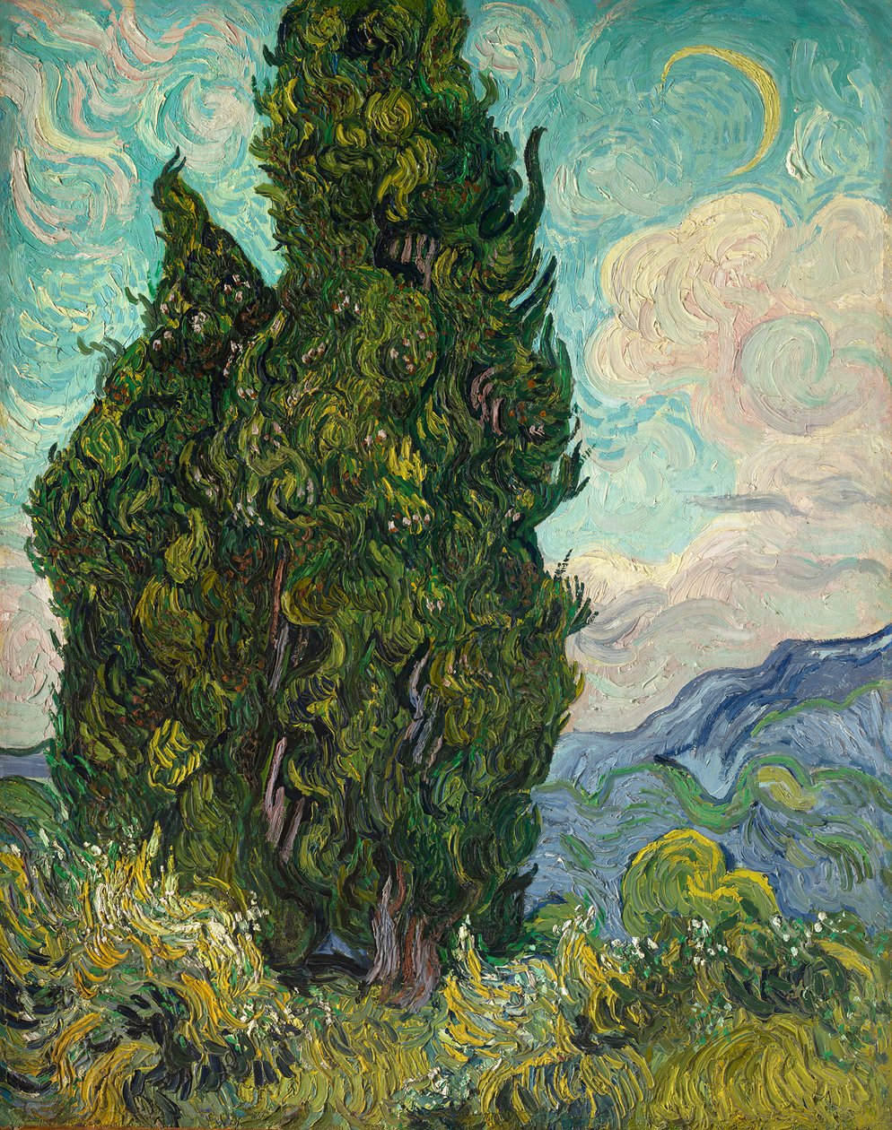 Cyprysy, 1889. autorstwa Vincent van Gogh