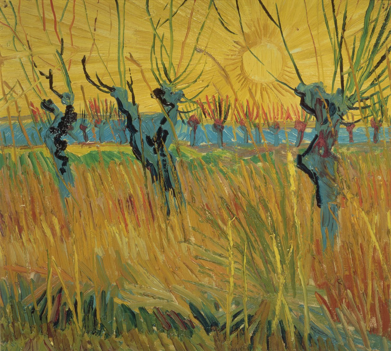 Ognione wierzby i zachodzące słońce autorstwa Vincent van Gogh
