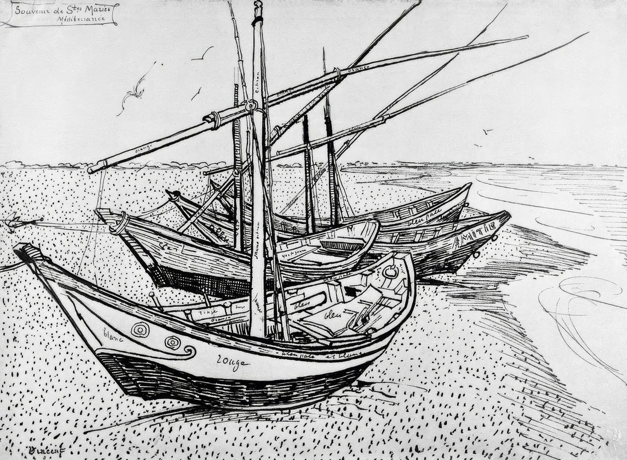 Żaglówki w Saintes-Maries autorstwa Vincent van Gogh