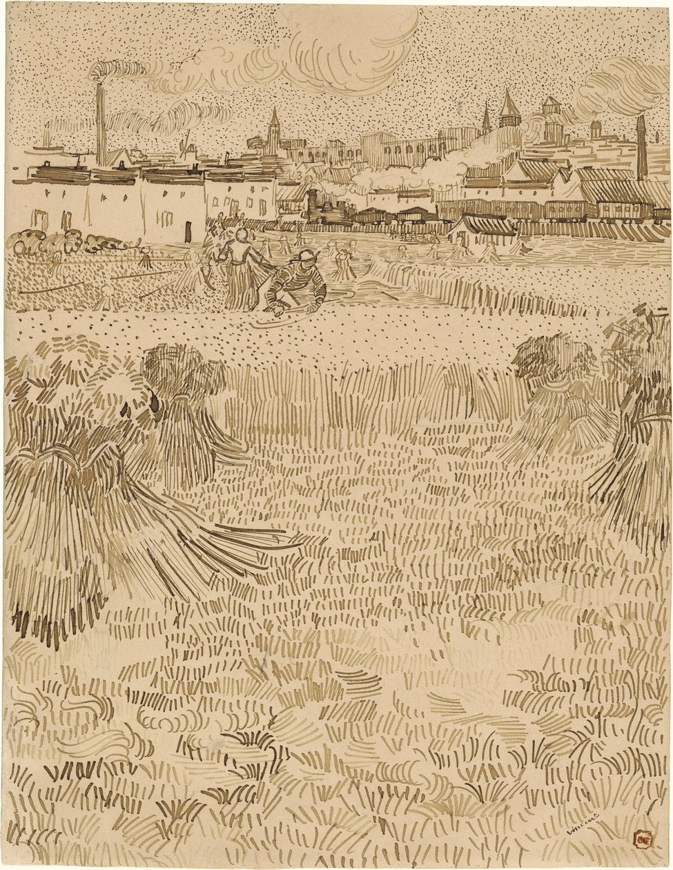Arles. Widok z pól pszenicy (1888) autorstwa Vincent van Gogh