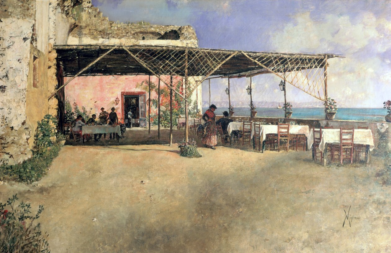 Tawerna w Posillipo, c.1886 autorstwa Vincenzo Migliaro