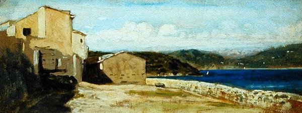 Domy w Lerici (olej na panelu) autorstwa Vincenzo Cabianca