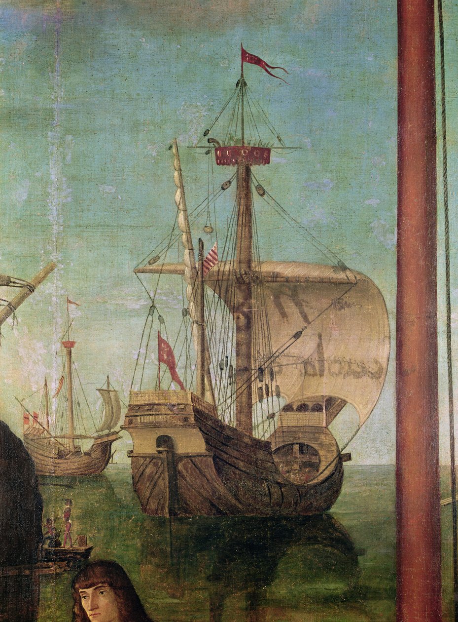 Spotkanie i wyjazd narzeczonej, z cyklu św. Urszuli, fragment statku, 1490-96 autorstwa Vittore Carpaccio