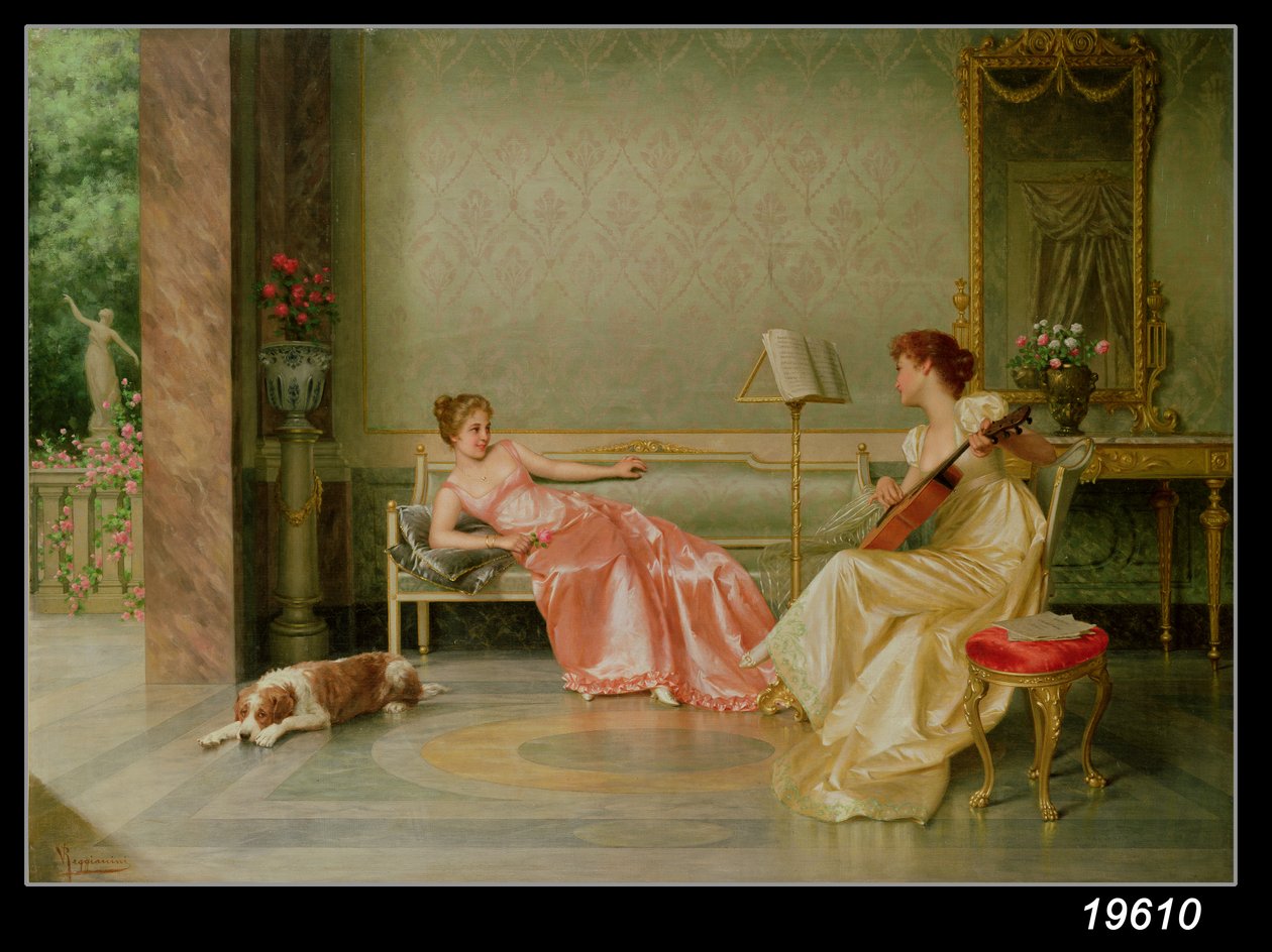 Muzyczne interludium (olej na płótnie) autorstwa Vittorio Reggianini