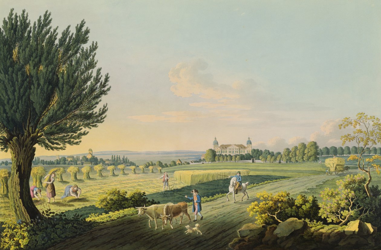 Widok Hundisburga sztychowany przez Carla Augusta Richtera (1770-1848) (rycina z wc) autorstwa W. after Behrendsen