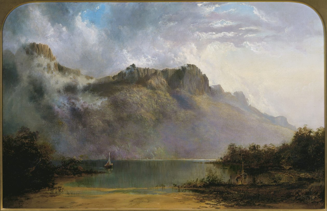 Góra Olimp, Jezioro St Clair, Tasmania, źródło Derwent autorstwa W.C. Piguenit
