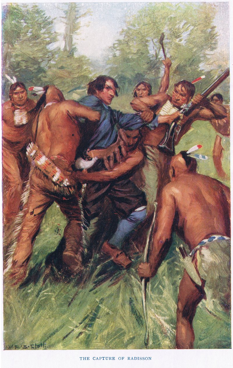 The Capture of Radisson, ilustracja z „The Romance of Canada” autorstwa W.R.S. Stott