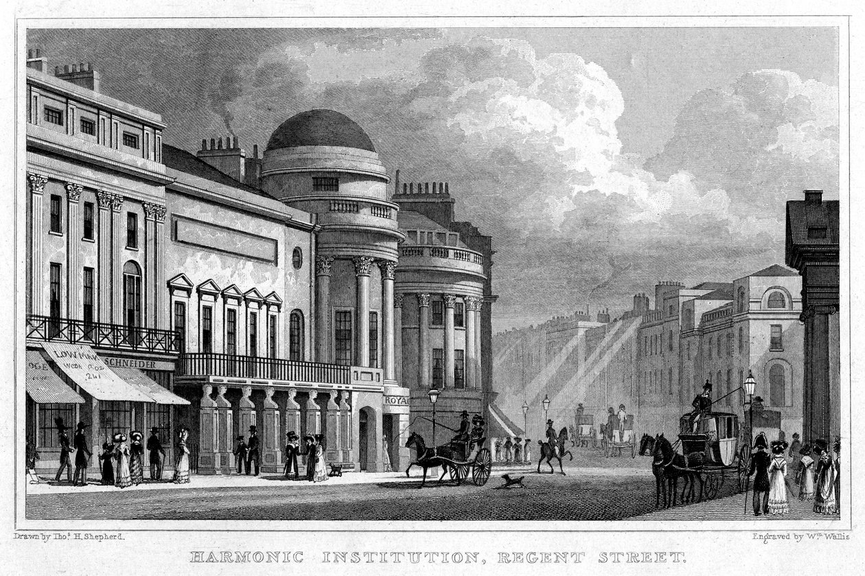 Instytucja Harmoniczna, Regent Street, 1828. autorstwa W. Wallis