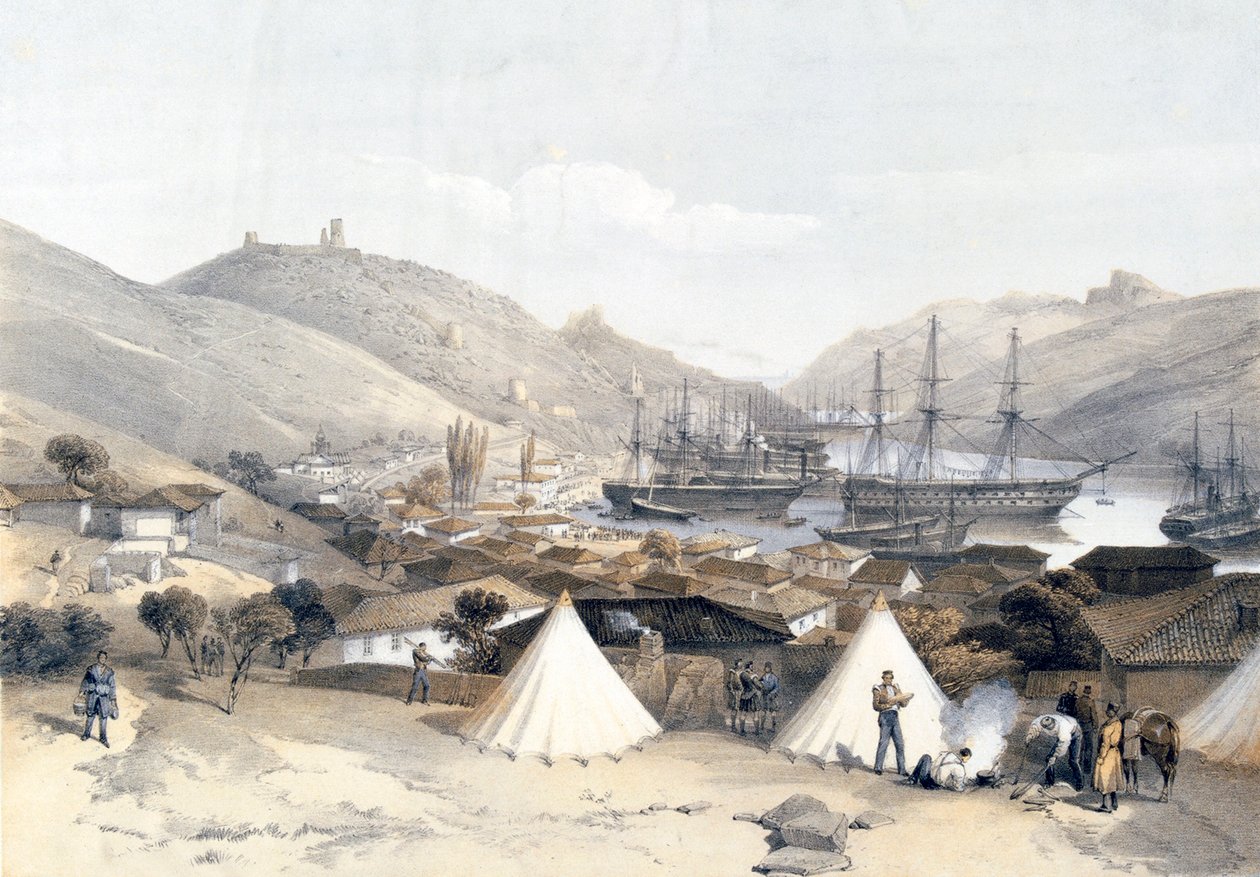 Balaklava patrząc w stronę morza, 1855. autorstwa W Walton