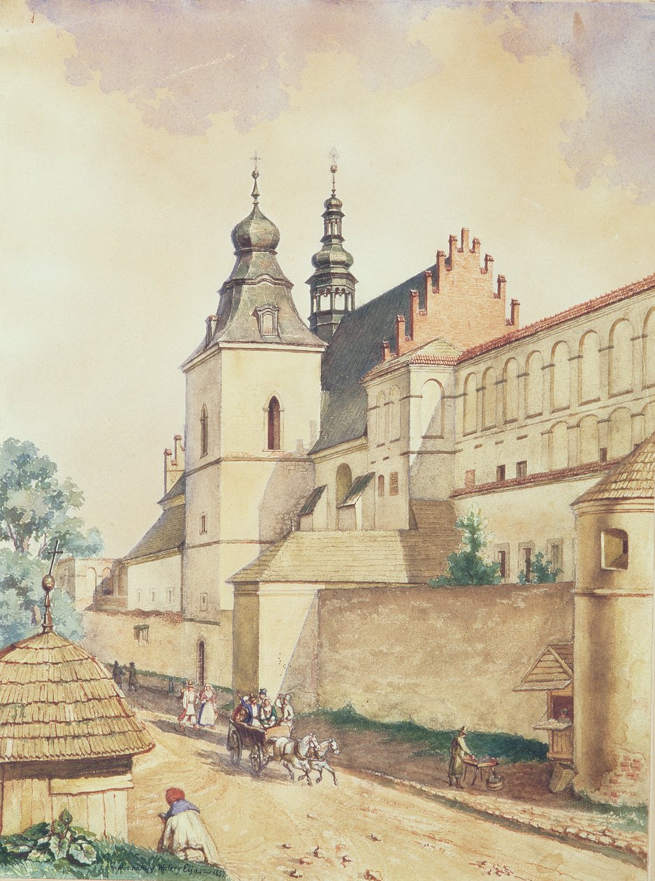 Przed Klasztorem Norbertanek, Kozienice, 1857 autorstwa Walery Eljasz Radzikowski