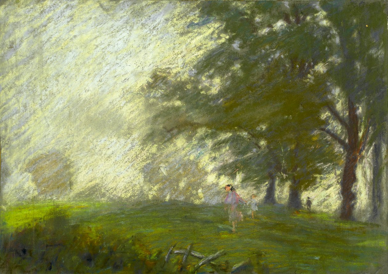 Młoda dziewczyna skacząca na polanie (pastel na papierze) autorstwa Walter Bonner Gash