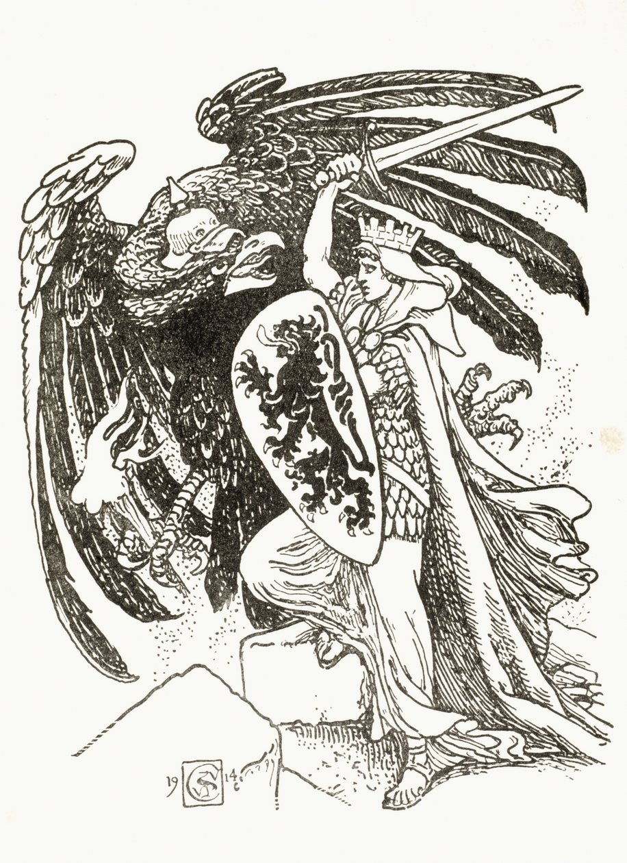 د بلجیم جنګیالي د آلمان د عقاب سره جګړه کوي، 1915 پولی autorstwa Walter Crane