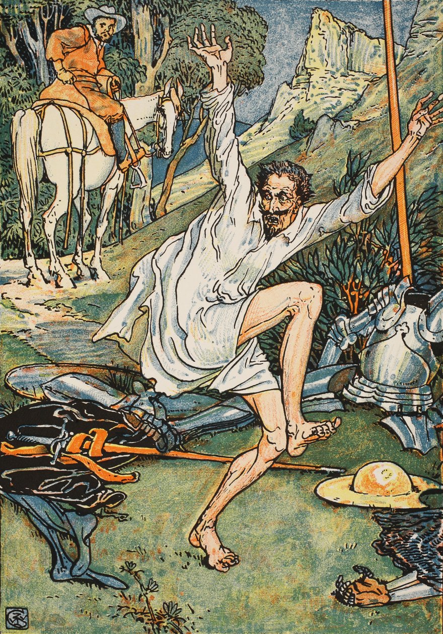 Don Quixote Doing Penance، د "Don Quixote of the Mancha" څخه بیلګه د قاضي پیري، پب لخوا بیا بیان شوی. بلیک انډ سن لمیټډ، لندن، 1900 پولی autorstwa Walter Crane