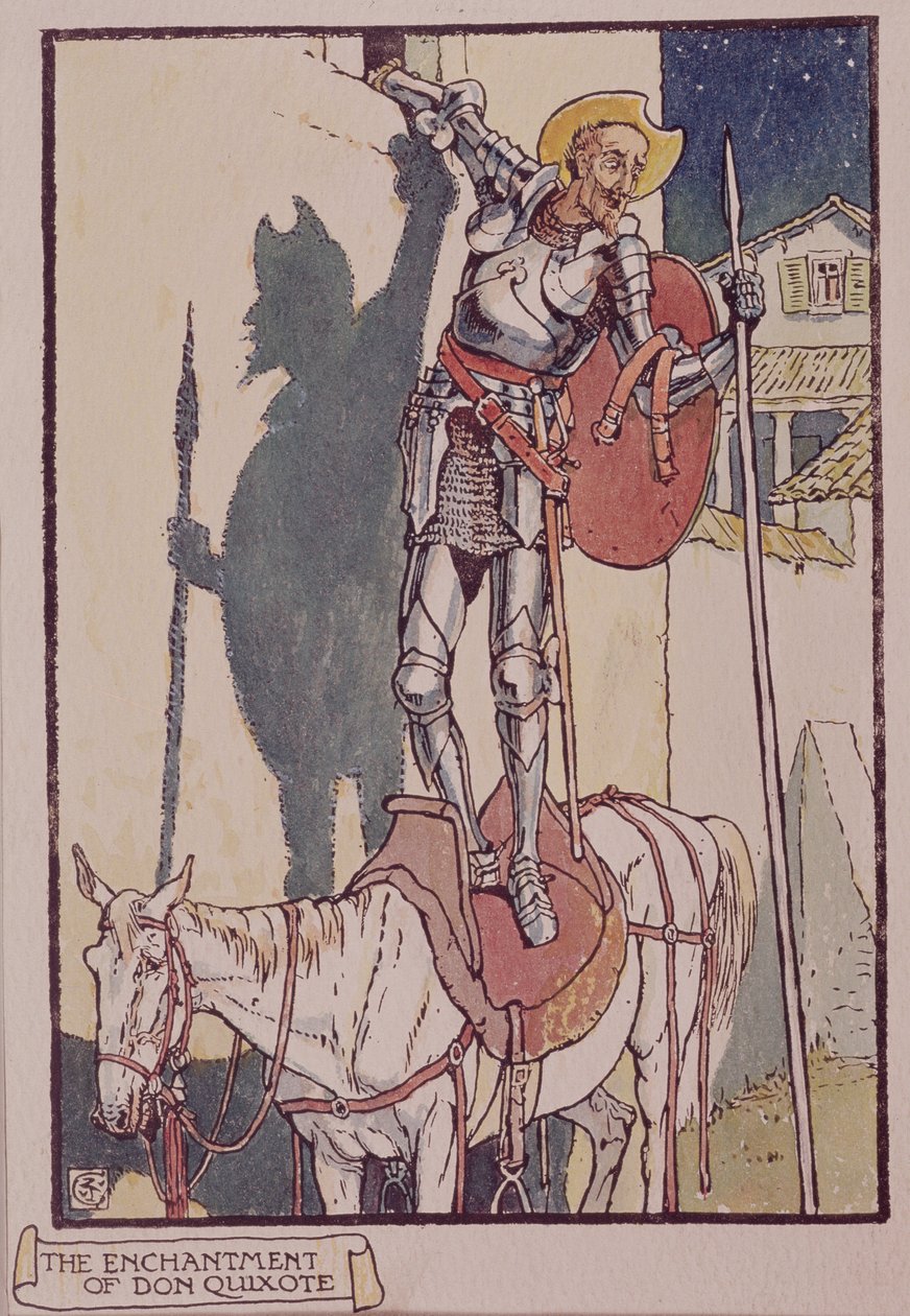 Don Kichot z "Don Kichota de la Mancha" Cervantesa (rysunek kreskowy) autorstwa Walter Crane