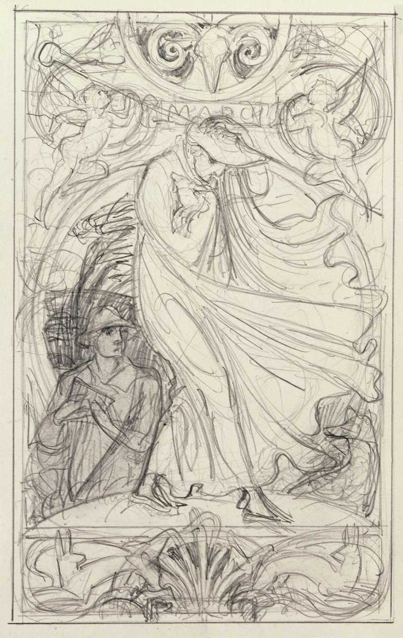 Rysunek przygotowawczy do kalendarza, ok. 1890 (ołówek & długopis i tusz z wash on paper) autorstwa Walter Crane