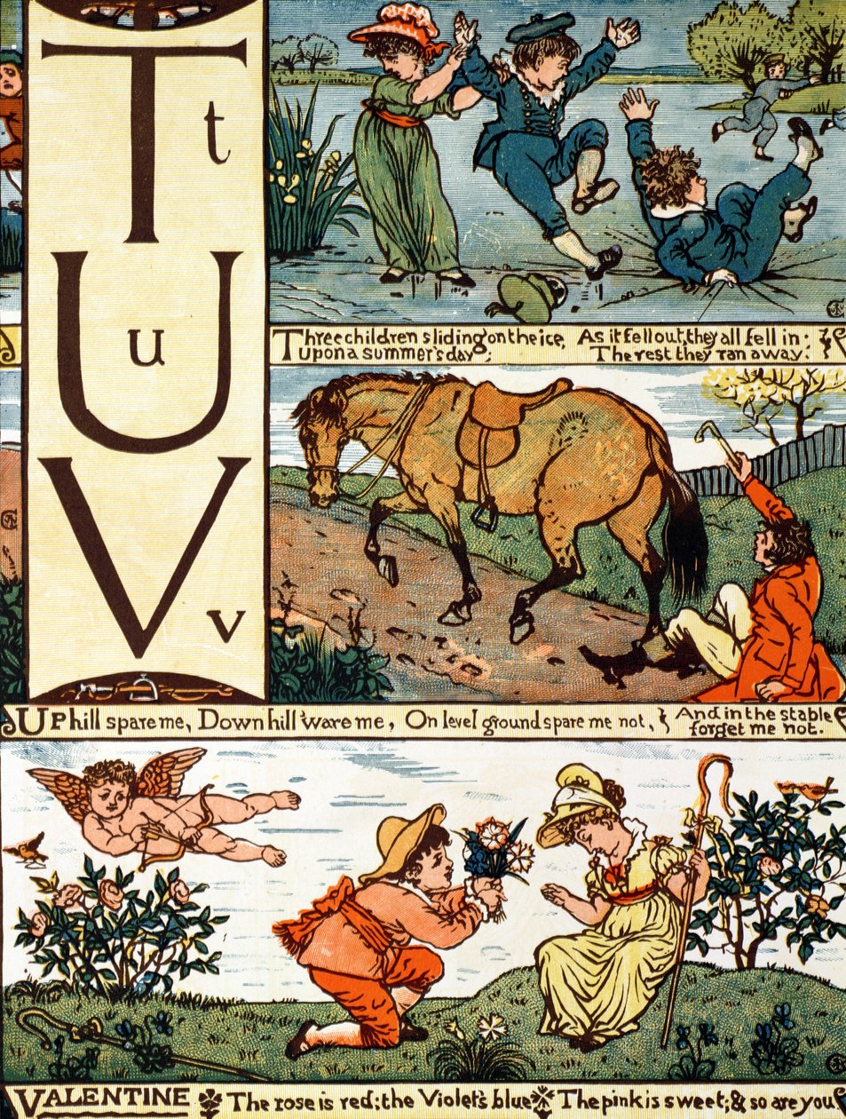 T do V z alfabetu opartego na starych rymach przedszkolnych autorstwa Walter Crane