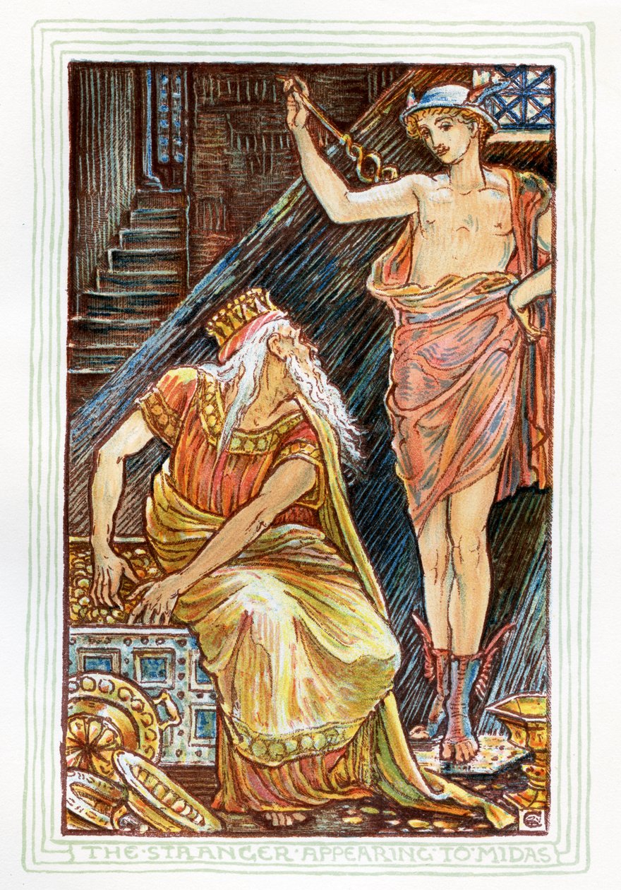 Nieznajomy ukazujący się Midasowi autorstwa Walter Crane