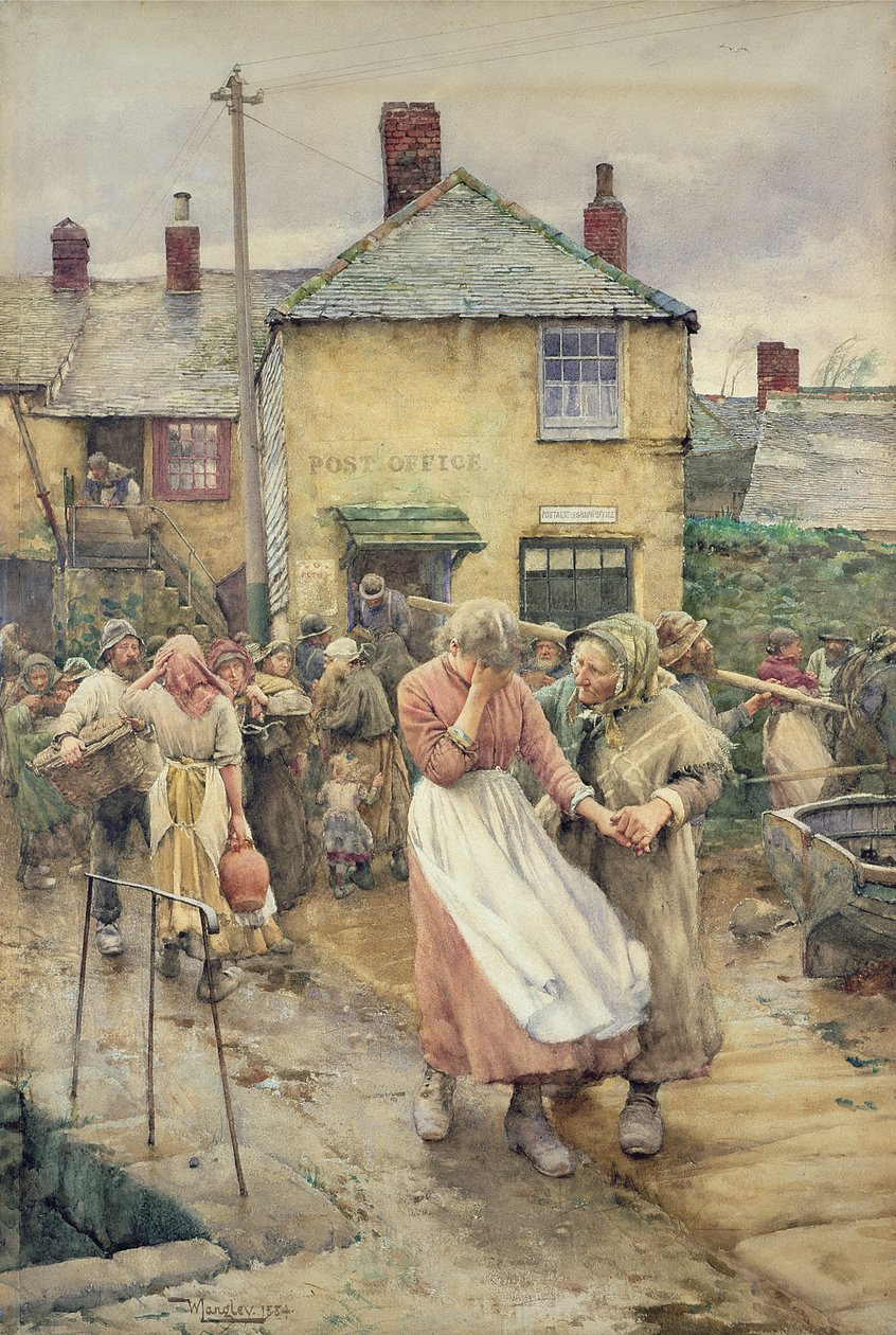 Wśród zaginionych, 1884 (wc na papierze) autorstwa Walter Langley