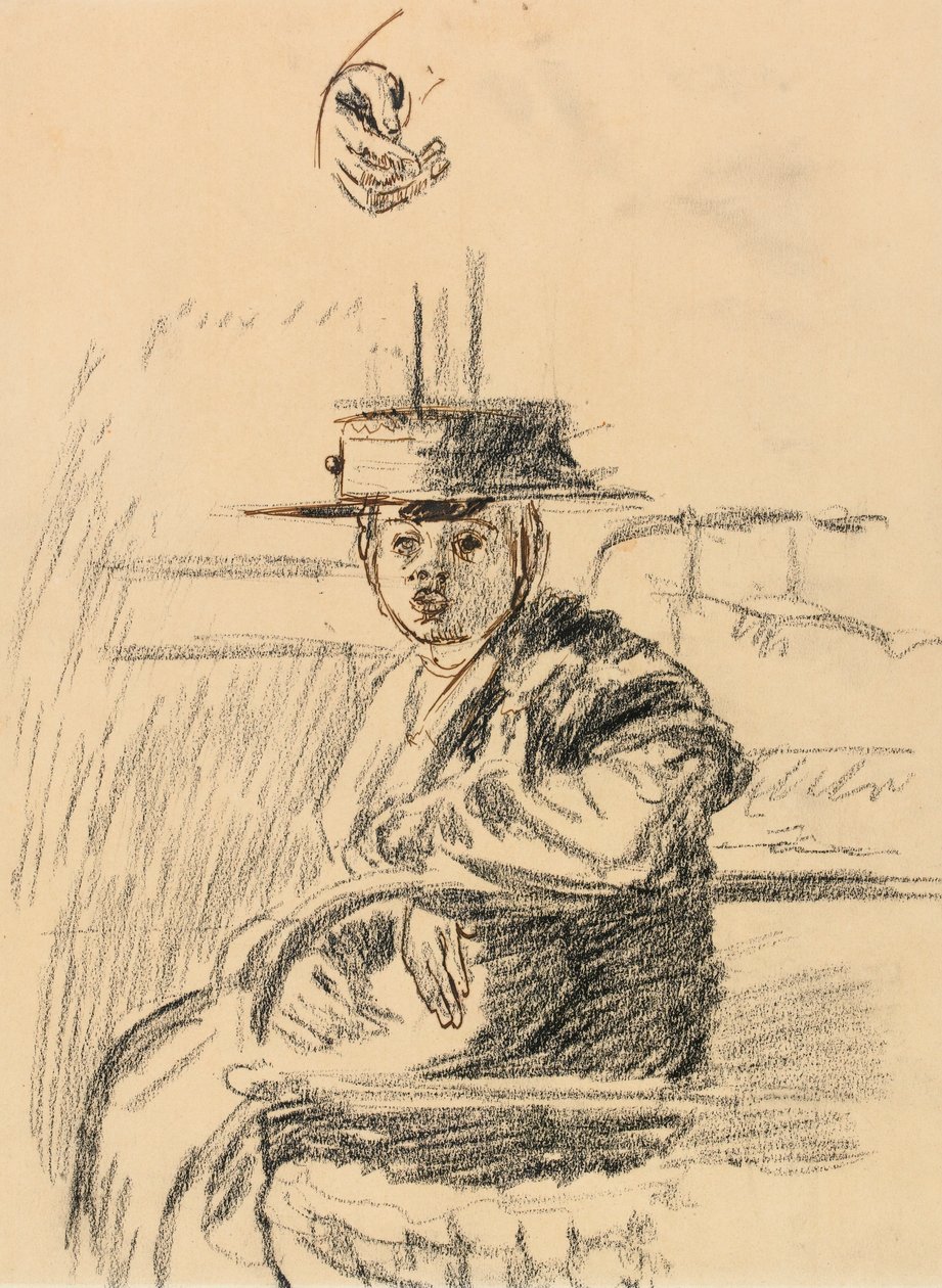 Siedząca kobieta w słomianym nosidełku (węgiel z piórem i brązowym atramentem na papierze) autorstwa Walter Richard Sickert