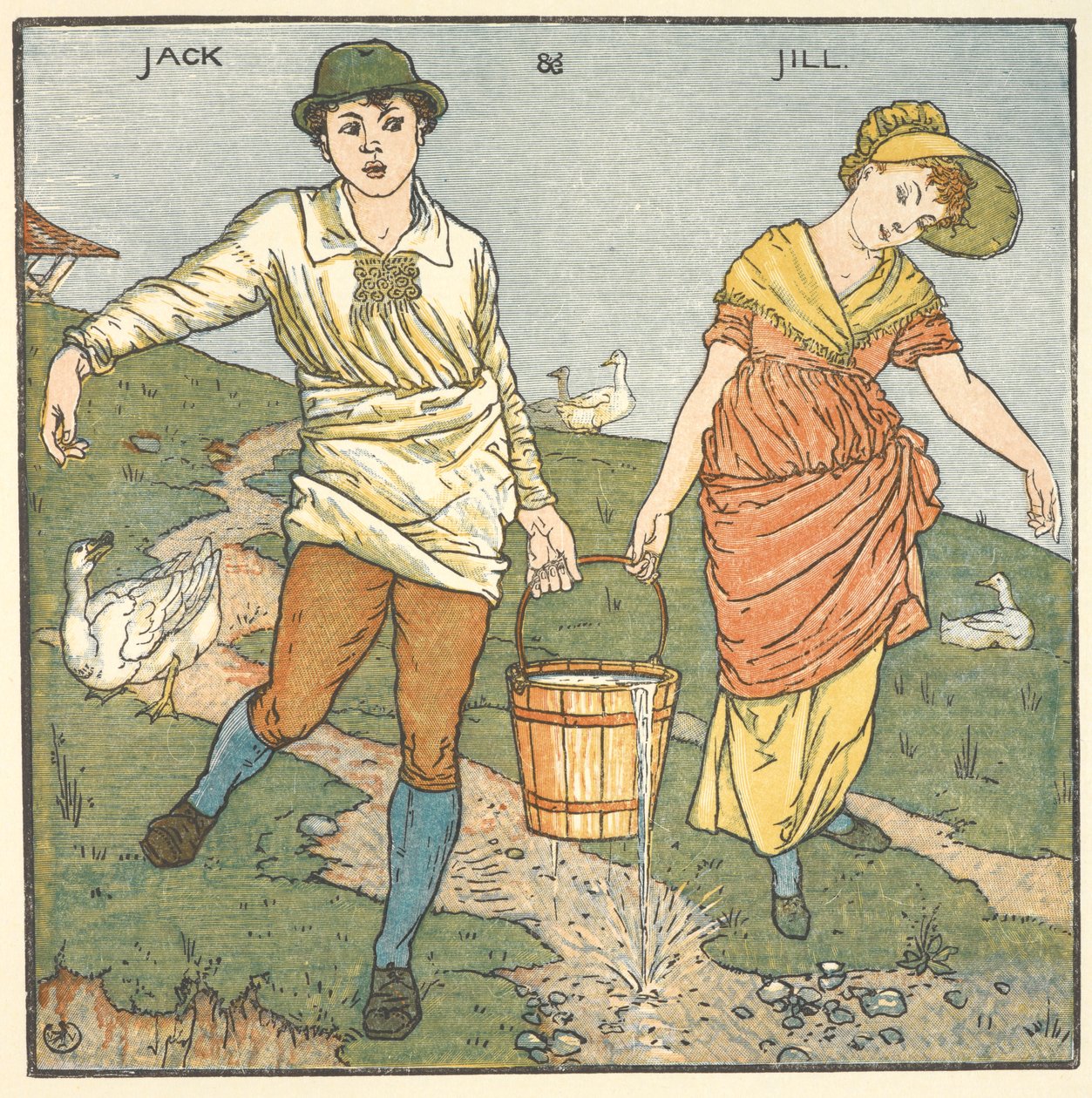 Kolorowa ilustracja do „Jack and Jill”. autorstwa Walter Crane