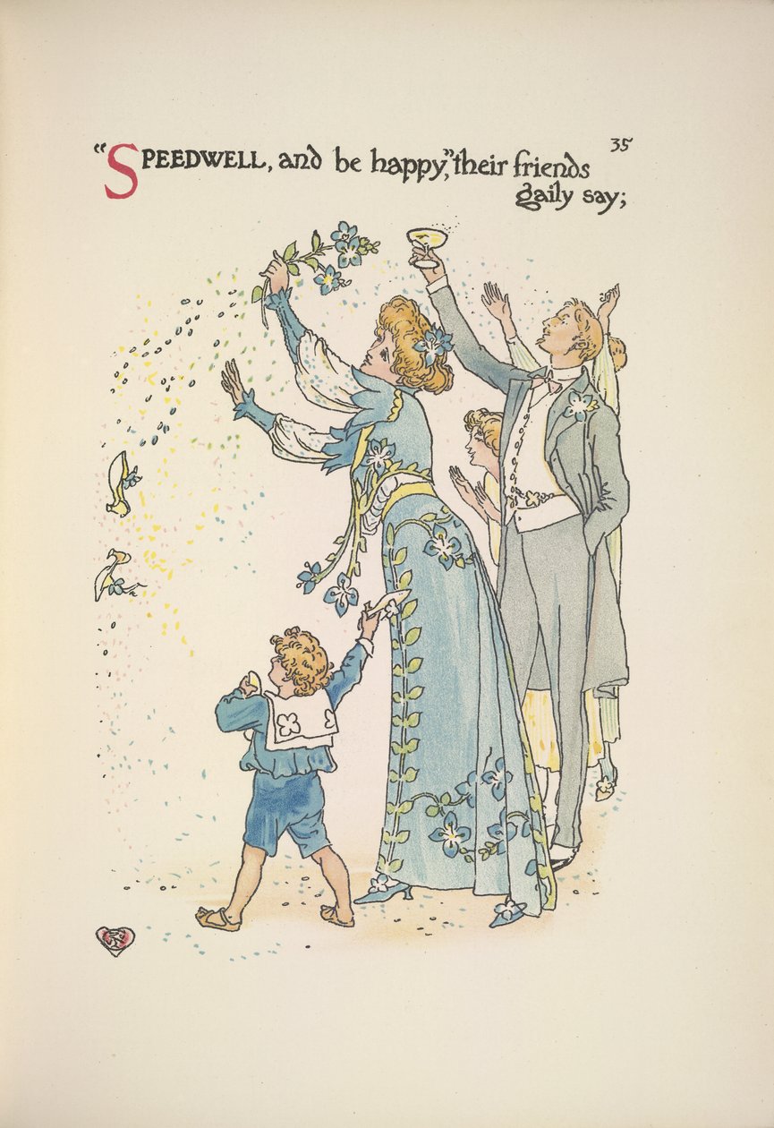 Przetacznik. Goście weselni rzucają konfetti autorstwa Walter Crane