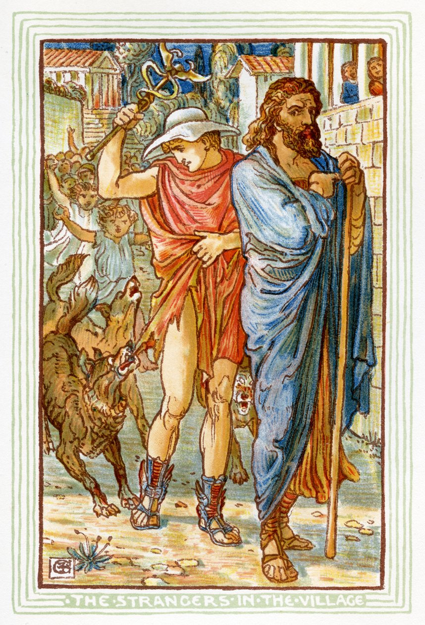 Zeus i Hermes przebrani za chłopów autorstwa Walter Crane