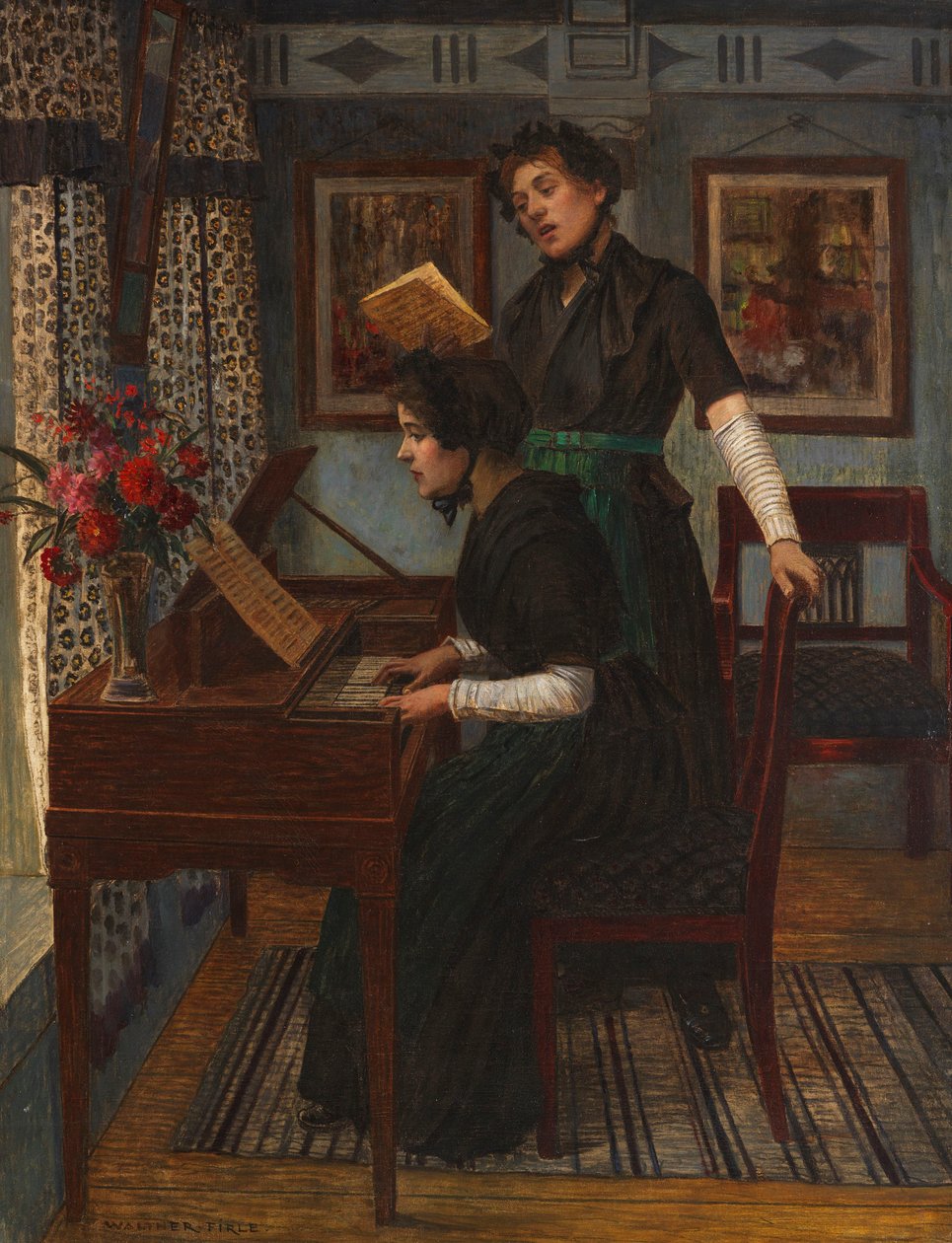 Lekcja muzyki, ok. godz. 1890. autorstwa Walter Firle