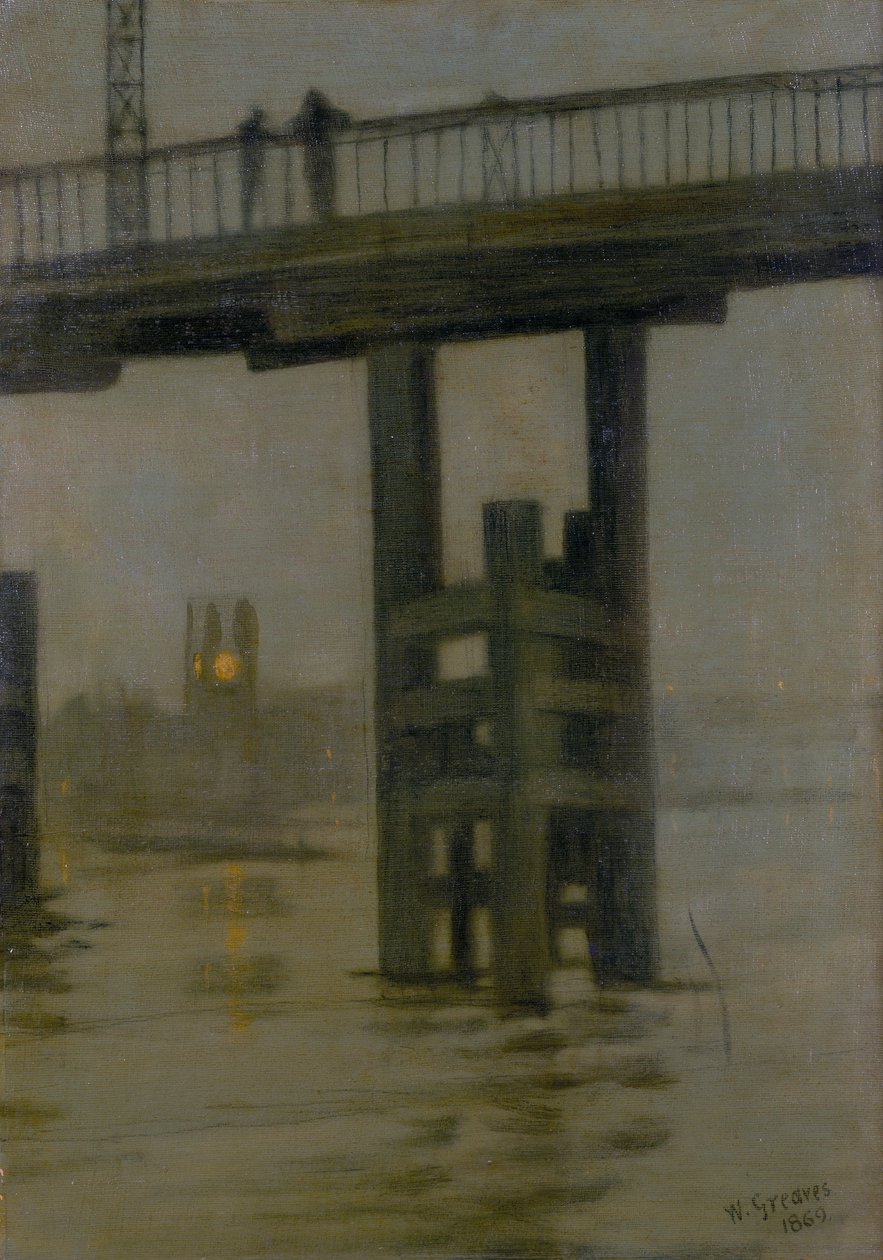 „Battersea Bridge – Mgliste światło księżyca”, koniec lat 70. XIX wieku. autorstwa Walter Greaves