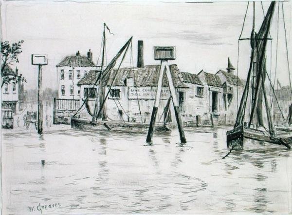 Chelsea Dock (tusz na papierze) autorstwa Walter Greaves