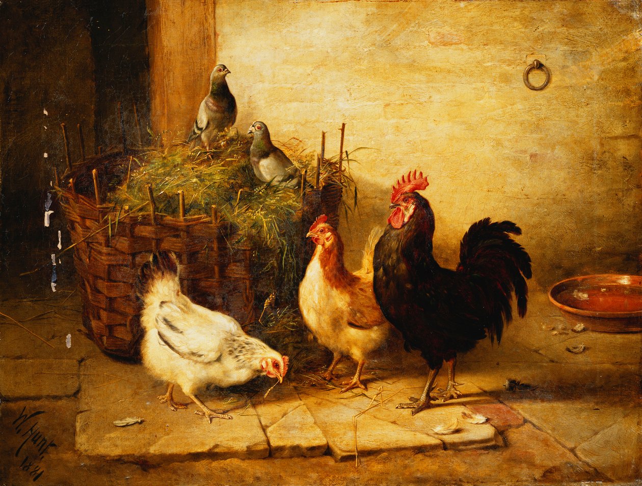 Drób i gołębie we wnętrzu autorstwa Walter Hunt