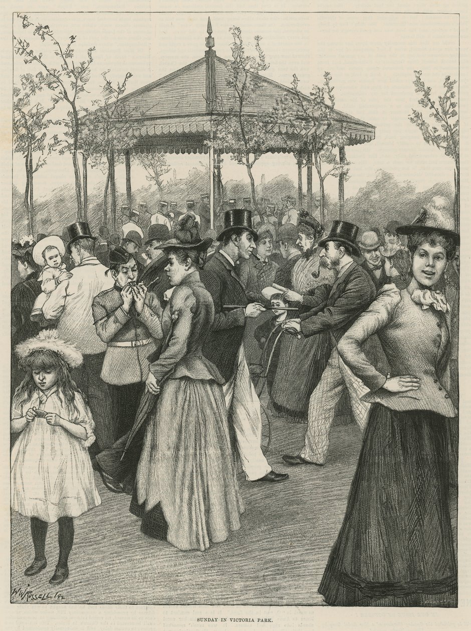 Niedziela w Victoria Park (grawerunek) autorstwa Walter Westley Russell