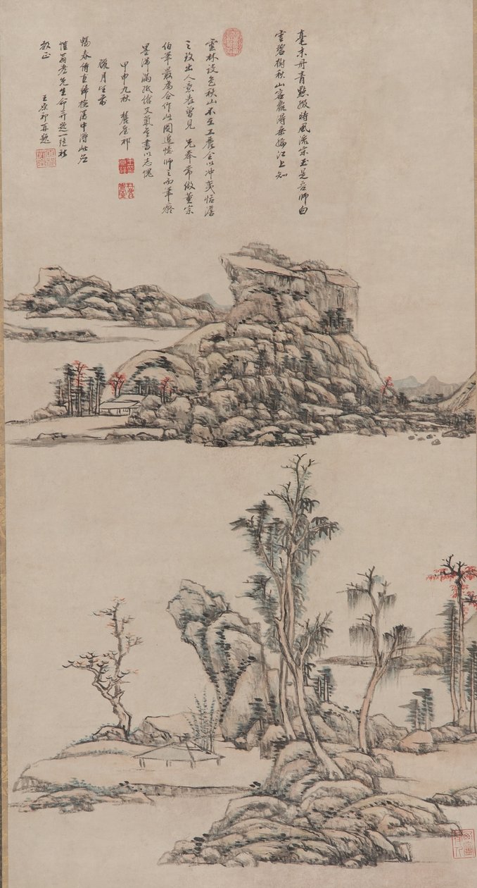 Jesienne Góry w Stylu Ni Zan, dynastia Qing, 1704 (tusz i kolor na papierze) autorstwa Wang Yuanqi